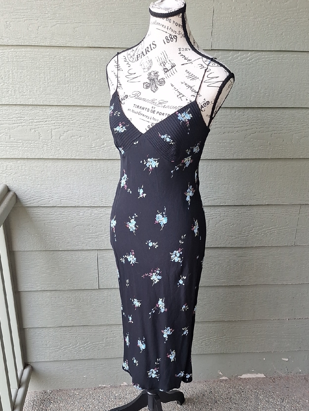 90s Y2k GAP Floral Noir Midi Slip Dress Black & Blue Multi Size 1 / XS